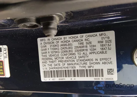 2019 Honda Cr-V Ex from USA, damaged, VIN 2HKRW2H57KH611909